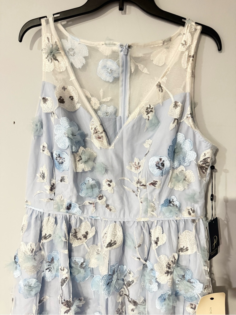 Adrianna Papell Light Blue Floral Embroidered & Sequin Cocktail Dress NWT US 14 - Picture 2 of 8
